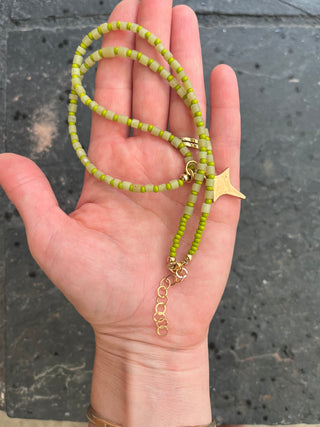 Solana Beaded Charm Necklace- Green + Bronze Star (18.5")