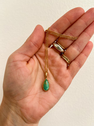 Goldie Necklace- 14k Gold + Green Turquoise