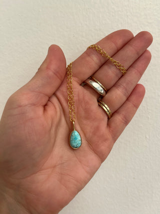 Goldie Necklace- 14k Gold + Blue Turquoise