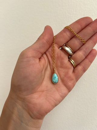 Goldie Necklace- 14k Gold + Blue Turquoise