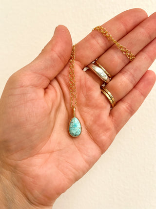 Goldie Necklace- 14k Gold + Blue Turquoise