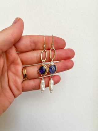 Forever Linked Earrings- Tanzanite + Pearl
