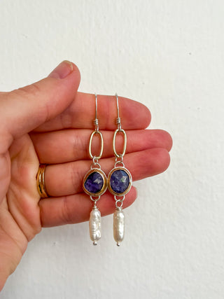 Forever Linked Earrings- Tanzanite + Pearl