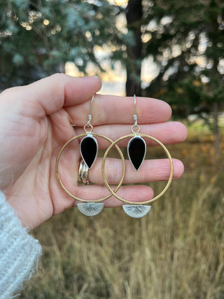 A Burst of Light Hoops- Black Onyx