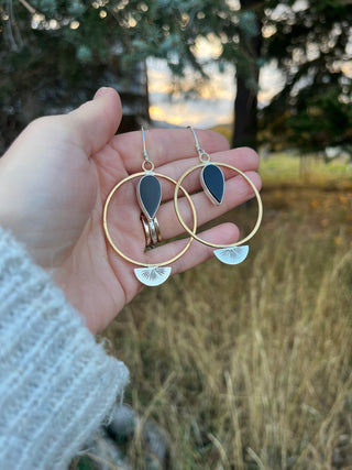 A Burst of Light Hoops- Black Onyx