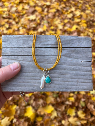 Lupe Beaded Wrap Necklace- Ochre