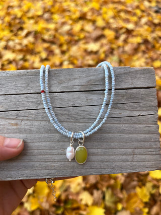 Lupe Beaded Wrap Necklace- Dusty Blue