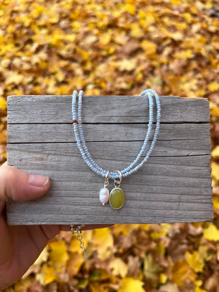Lupe Beaded Wrap Necklace- Dusty Blue