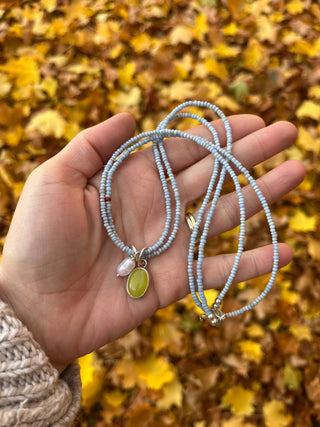 Lupe Beaded Wrap Necklace- Dusty Blue
