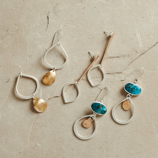 Two Tear Earrings- Silver + Brass