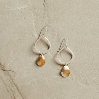 Two Tear Earrings- Silver + Brass