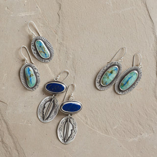 Two Feathers Earrings- Lapis