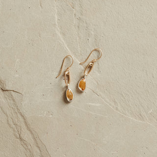 Mini Gold Paperclip Earrings- Citrine