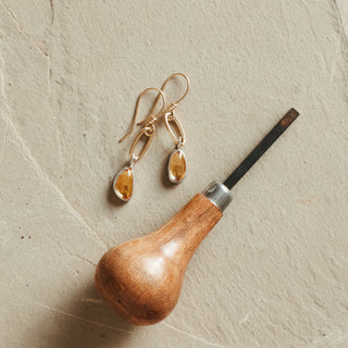 Mini Gold Paperclip Earrings- Citrine