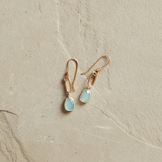 Mini Gold Paperclip Earrings- Aquamarine