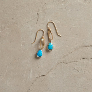 Mini Gold Paperclip Earrings- Turquoise