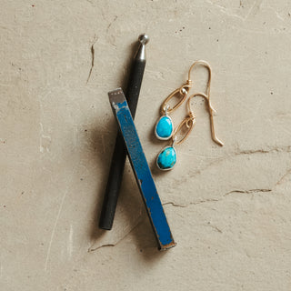 Mini Gold Paperclip Earrings- Turquoise