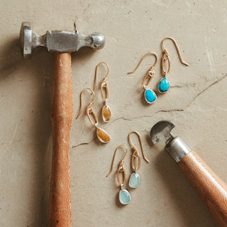 Mini Gold Paperclip Earrings- Turquoise
