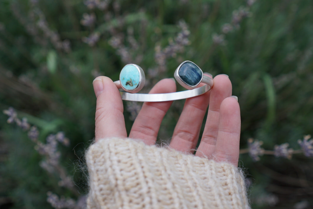 Space Between Cuff- Blue Kyanite and Turquoise