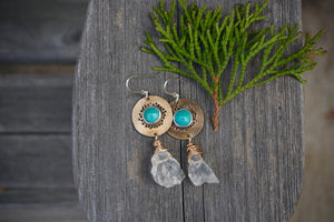 Oracle Earrings- Turquoise and Crystal Quartz