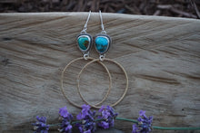 Load image into Gallery viewer, Plain Jane Hoops- Mixed Turquoise And Brass
