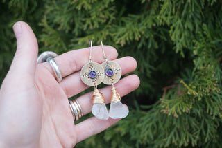 Oracle Earrings- Amethyst and Crystal Quartz