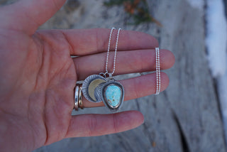 To The Moon Charm Necklace-Whitewater Turquoise