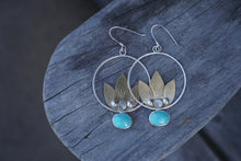 Load image into Gallery viewer, Balsamroot Hoops-Turquoise &amp; Cat’s Eye
