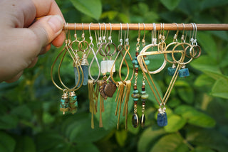 Boho Dangle Earrings- Turquoise, Shell & Smoky Quartz