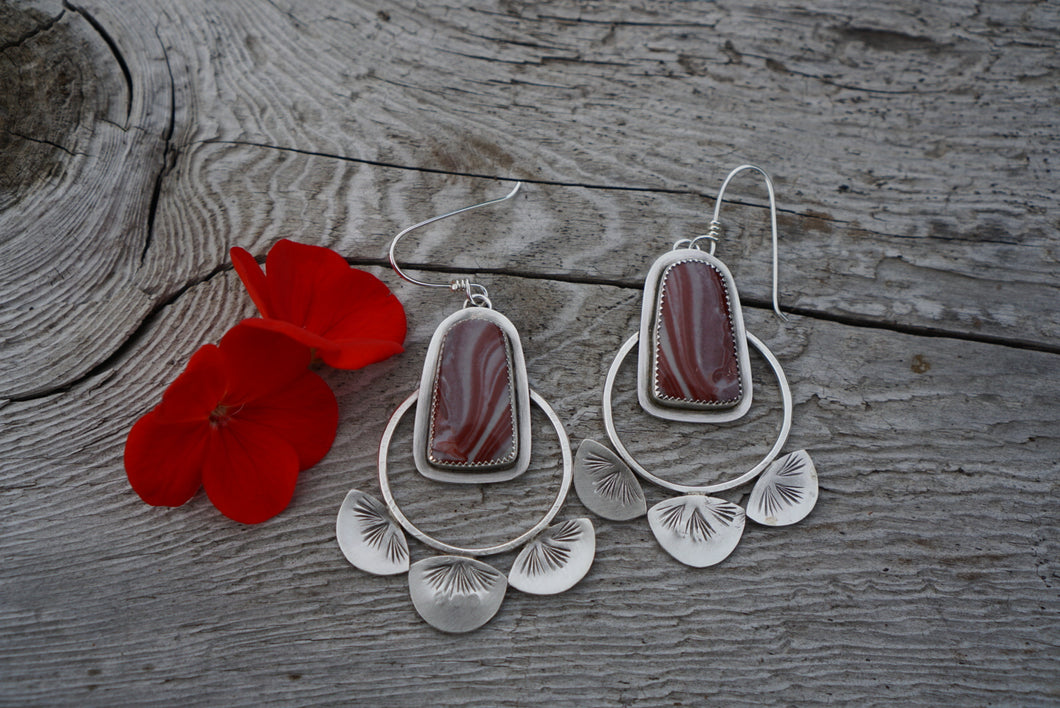 A Burst of Light Hoops- Red Agate