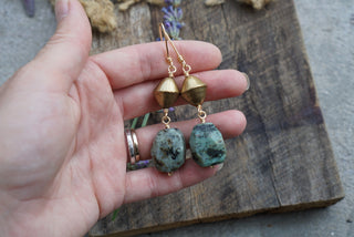 Genie Earrings- African Turquoise & Brass