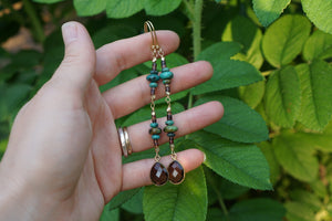 Boho Dangle Earrings- Turquoise, Shell & Smoky Quartz