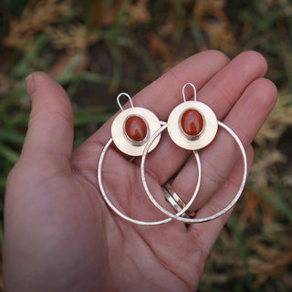 Golden Moon Hoops - Red Jasper