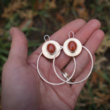 Load image into Gallery viewer, Golden Moon Hoops - Red Jasper
