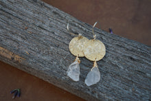 Load image into Gallery viewer, Full Moon Moon Earrings- Brass &amp; Crystal Quartz
