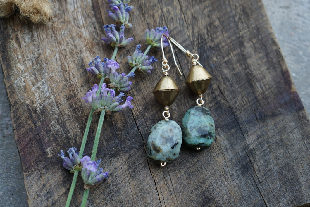 Genie Earrings- African Turquoise & Brass
