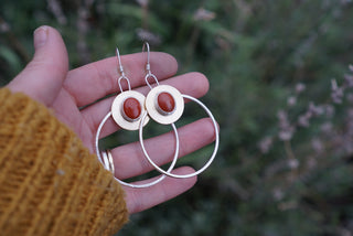 Golden Moon Hoops - Red Jasper