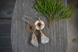 Oracle Earrings- Amethyst and Crystal Quartz
