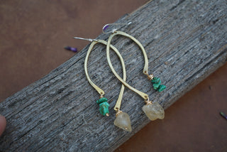 Balance Earrings- Brass, Turquoise & Citrine