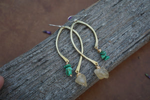 Balance Earrings- Brass, Turquoise & Citrine