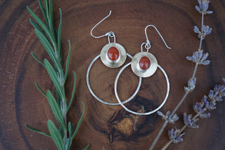 Golden Moon Hoops - Red Jasper