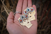 Load image into Gallery viewer, The Two Fridas Earrings- Brass, Red Jasper and Turquoise
