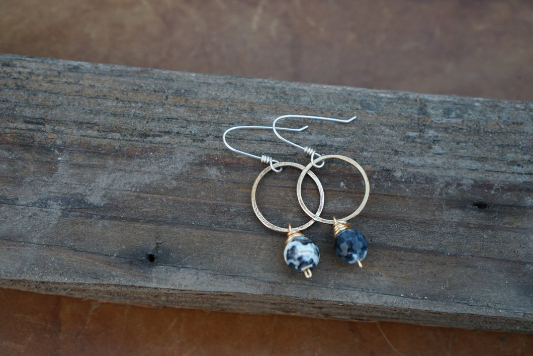 New Moon Earrings- Blue Agate & Brass