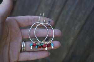 Organic Hoop Earrings- Sterling, Turquoise, Coral