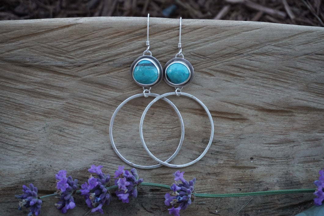 Plain Jane Hoops- Blue Turquoise And Silver