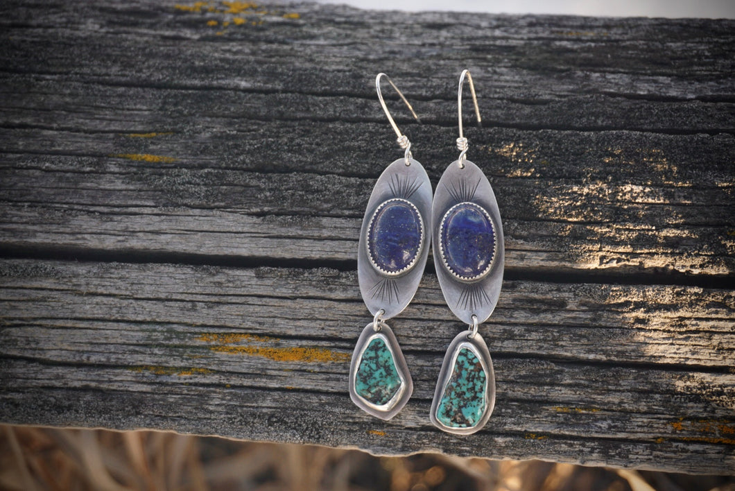 Pinnacle Earrings- Lapis and Turquoise