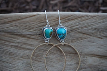 Load image into Gallery viewer, Plain Jane Hoops- Mixed Turquoise And Brass

