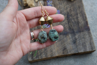 Genie Earrings- African Turquoise & Brass
