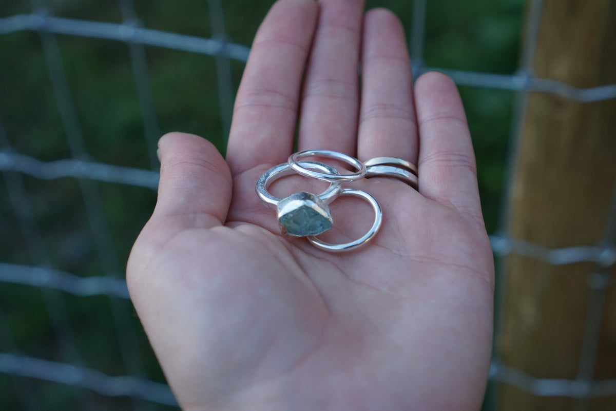 Companions Ring Set- Aquamarine Size 5.5 – Oro y Plata Metalworks