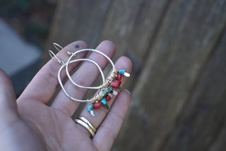 Organic Hoop Earrings- Sterling, Turquoise, Coral